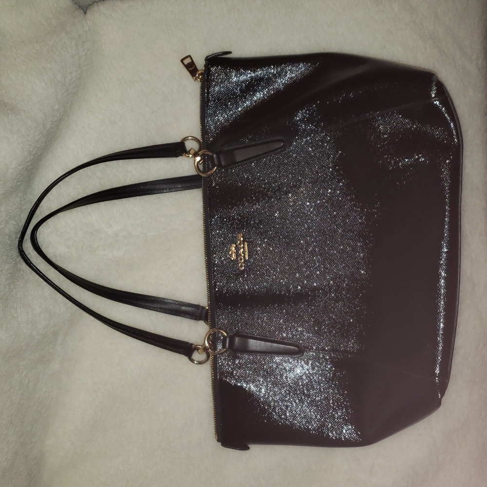 Coach Ava Tote F31970 Glossy Black Leather Gold Hardware Bag Purse Structured
